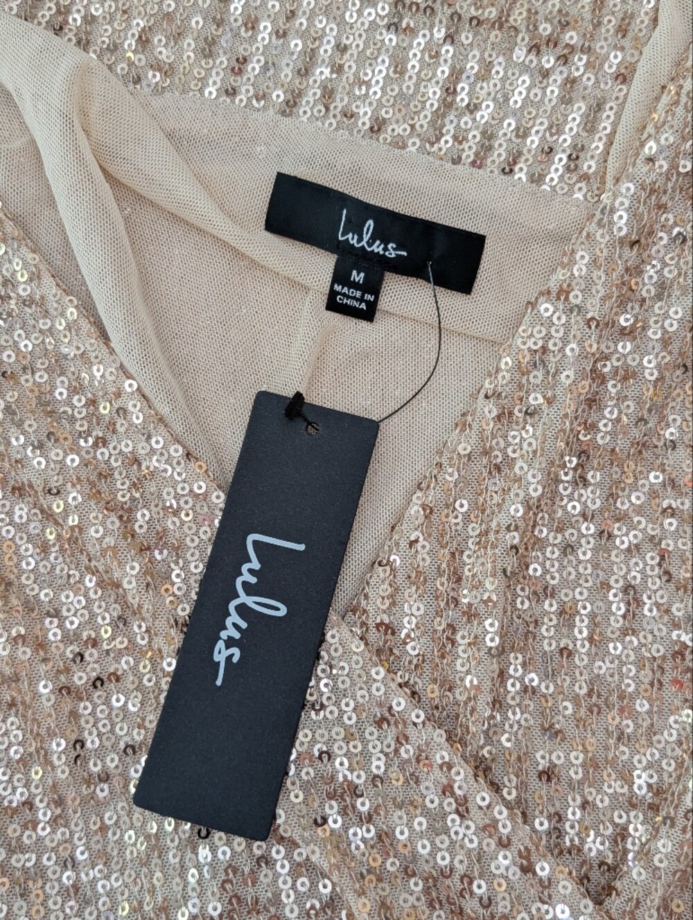 NWT Lulus Evening Of Wonder Gold Sequin Cowl Back Bodysuit Size M Cocktail Party - Picture 2 of 10